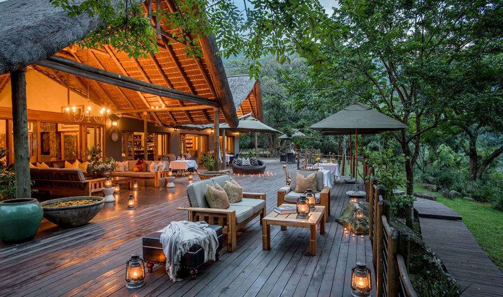 Wooden terrace with candle light at Karkloof.