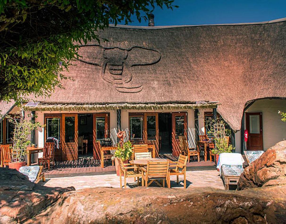 Front of reception at Elephants Footprint Lodge.