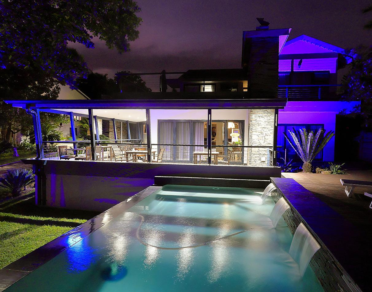 The pool at night at Hilltop Guesthouse in Isimangaliso Wetland Park.