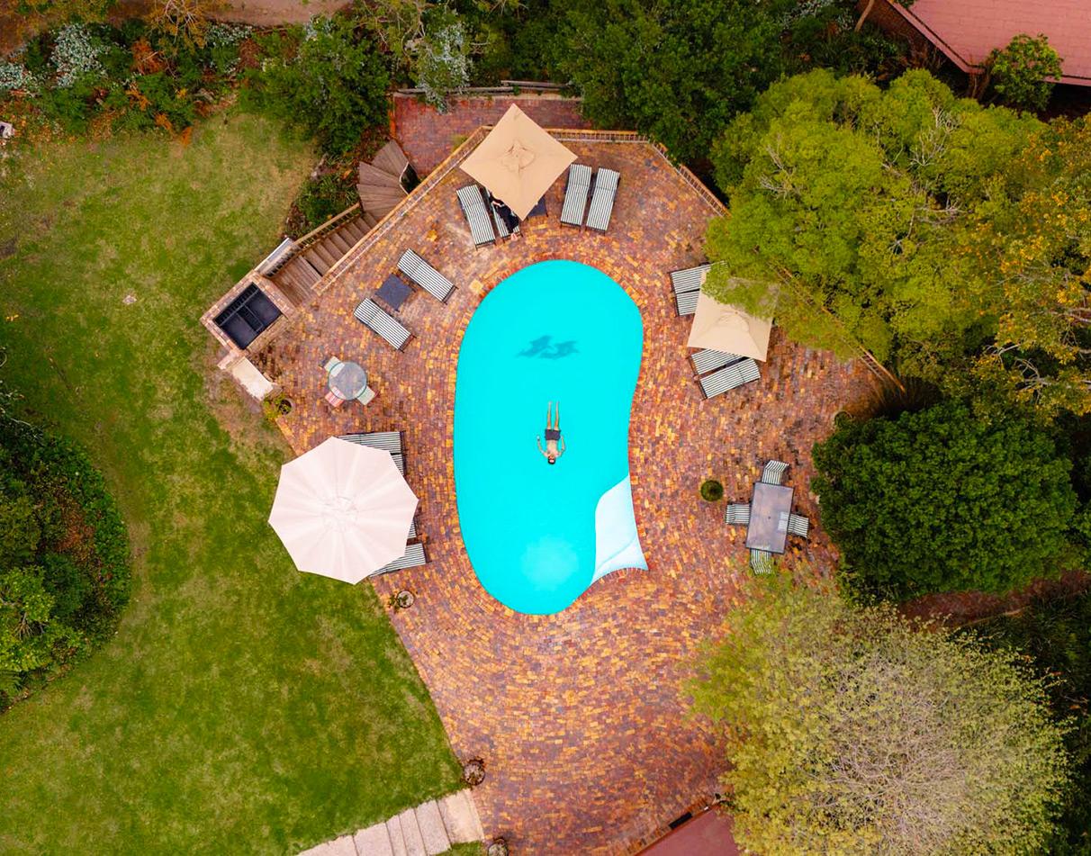 Arial view of the pool at fernery lodge, Storms River, South Africa.