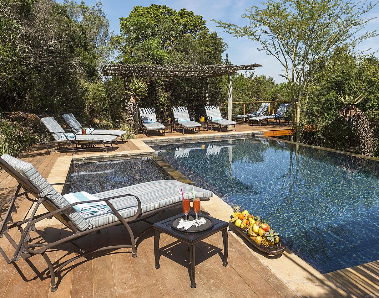 Main lodge pool terrace at Kariega Game Reserve.