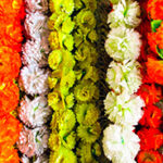 Colourful flower garlands at a Durban market.