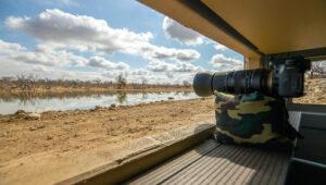 Photography hide overlooking a waterhole at Makumu game reserve.