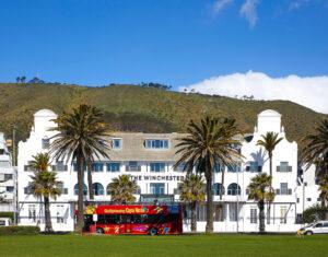 Victoria & Alfred Hotel with Red City Tour bus in Cape Town.
