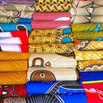 Colourful textiles and fabrics at a Swazi market.