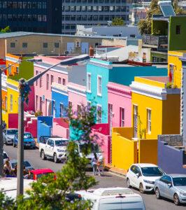 Colourful houses lining a street in the Bo-Kaap neighbourhood of Cape Town.Colourful houses lining a street in the Bo-Kaap neighbourhood of Cape Town.