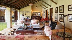Cozy lounge interior, Elephant House, South Africa.