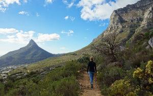 Hiking trail with Lion's Head view, Cape Town, South Africa.