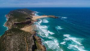 Aerial shot of Robberg Nature Reserve.
