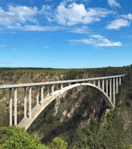 Bloukrans Bridge arching over a forested gorge, famous bungee jumping spot on the Garden Route, South Africa.