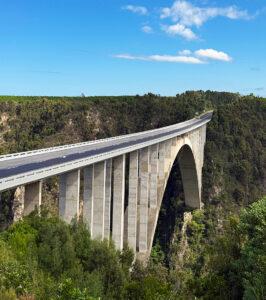 Bloukrans Bridge bungee jump activity on the Garden Route, South Africa.