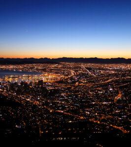 Cape Town city lights at night, South Africa.