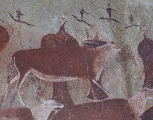 Ancient San rock art paintings in the Drakensberg.