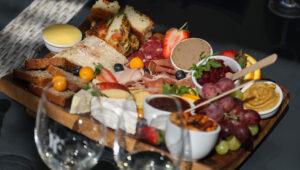 Wine and food tasting platter with cheese and charcuterie, Cape Winelands.
