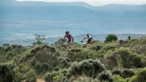 Mountain biking through the hills near Africamps, Addo.