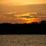 Orange sunset on St Lucia lake.
