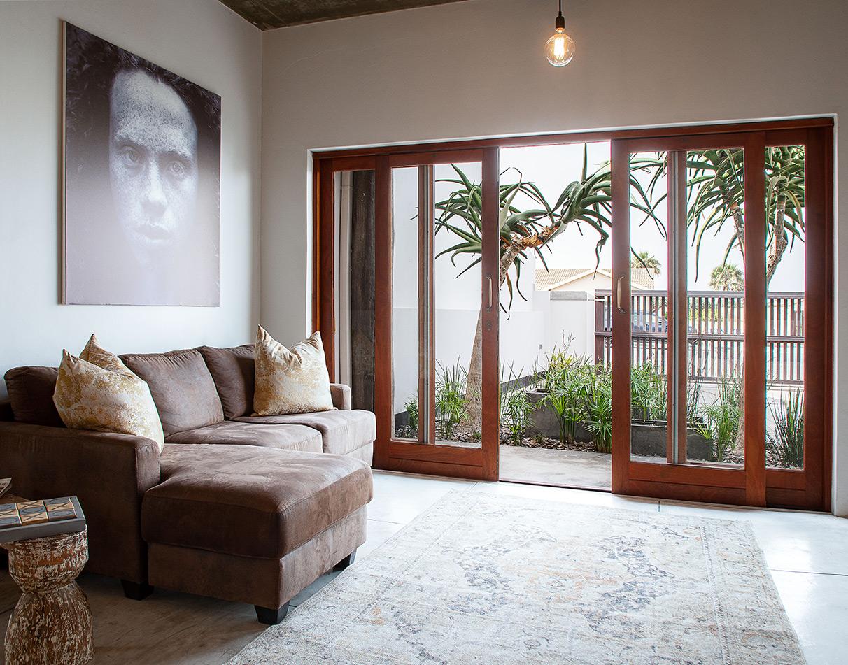 Light and airy sitting area at an organic stay guesthouse in Swakopmund