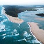Aerial view of the beach at Kosi Bay Mouth.