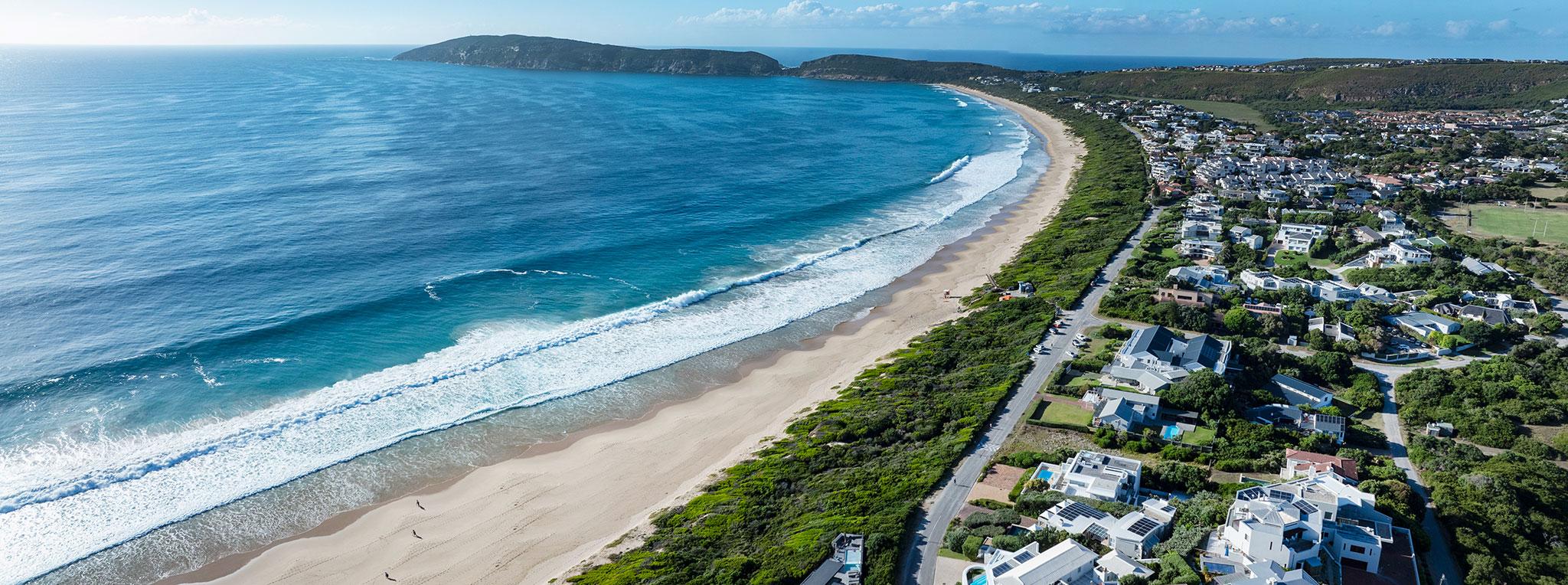 Arial view of the coastline of Plettenberg Bay, South Africa.