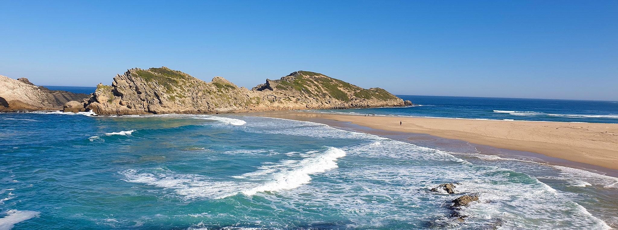 Coastal view of Robberg Nature Reserve along the Garden Route, South Africa.