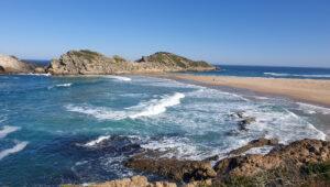 Aerial view of Robberg Nature Reserve's sand bank stretching into the ocean along the Garden Route.