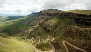 Windy Road through mountains, Sani Pass.