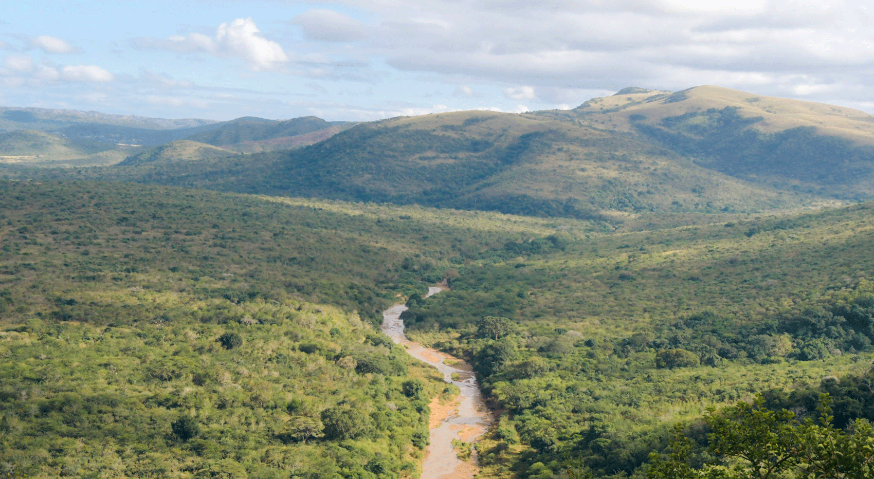 Scenic valley with a river winding through lush green hills, perfect for South African self-drive exploration. Scenic valley with a river winding through lush green hills, perfect for South African self-drive exploration.