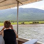 On Lake Jozini photographing elephants from boat